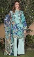 Three Piece, Shirt Fabric: Linen, Includes: Front, Back, Sleeves, Digital Printed Shawl, Dyed Linen Trouser.