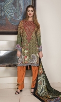 Three Piece, Shirt Fabric: Linen, Includes: Front, Back, Sleeves, Digital Printed Shawl, Dyed Linen Trouser.