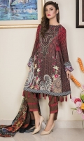 Three Piece, Shirt Fabric: Linen, Includes: Front, Back, Sleeves, Digital Printed Shawl, Dyed Linen Trouser.