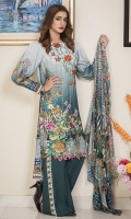 Three Piece, Shirt Fabric: Linen, Includes: Front, Back, Sleeves, Digital Printed Shawl, Dyed Linen Trouser.
