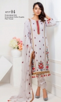 Embroidered Cambric Shirt, Embroidered Chiffon Dupatta, Plain Dyed Trouser