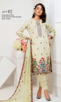 Embroidered Cambric Shirt, Embroidered Chiffon Dupatta, Plain Dyed Trouser