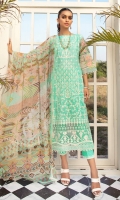 Embroidered Lawn Printed Front  Lawn Printed Back  Lawn Printed Sleeves  Chiffon Printed Dupatta  Damn Border Patch  Damn Patch  Sleeves Border Patch  Plain Cotton Trouser