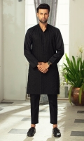 Ebony cotton kurta has an embroidered front in geometric pattern. Loop buttons and sleeve detailing elevate the grace of this design.