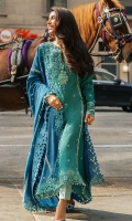 -Embroidered khaddar for front and sleeves -Embroidered neckline -Embroidered khaddar for back -Embroidered border for front and back -Embroidered border for sleeves -Crochet lace for finishing -Embroidered Khaddar shawl -Embroidered lace for shawl -Dyed khaddar for trouser -Silk buttons for finishing