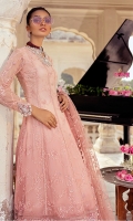 -Embroidered and sequinned chiffon for front and back -Embroidered and sequinned chiffon for sleeves -Embellished neckline -Embellished motifs for sleeves -Embroidered and pani Embellished border for shirt -Embroidered and pani Embellished patti for shirt -Embellished and sequinned patti for finishing -Crochet lace for finishing -Ladder lace for border insert -Embroidered and sequinned net dupata -Raw silk trousers -Cotton silk undershirt -Pearls for finishing