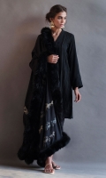 Winter linen pleated classic black shirt paired with this beautiful black shawl made of the finest quality of peshmina with delicate detailing. Comes with pants.