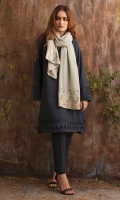 Pleated khaddar kurta paired with hand embroidered scarf.