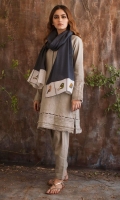 Off white khaddar shirt with embroidered scarf.