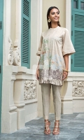 Beige Printed Embroidered Stitched Slub Lawn Shirt - 1PC