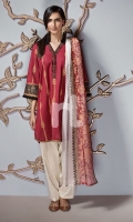 Maroon Printed Embroidered Stitched Slub Lawn Shirt & Printed Dupatta - 2PC