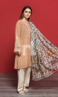 Beige Printed Embroidered Stitched Lawn Shirt & Voil Dupatta - 2PC