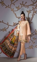 Peach Printed Embroidered Stitched Slub Lawn Shirt & Printed Dupatta - 2PC