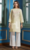 Yellow Dyed Embroidered Stitched Slub Lawn Shirt - 1PC