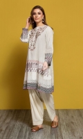 Off White Digital Printed Embroidered Stitched Lawn Shirt - 1PC