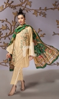 Beige Printed Embroidered Stitched Slub Lawn Shirt & Dupatta - 2PC