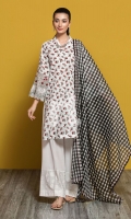 White Printed Embroidered Stitched Slub Lawn Shirt & Voil Dupatta - 2PC