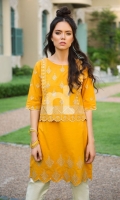 Mustard Dyed Embroidered Stitched Slub Lawn Shirt - 1PC