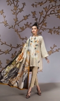 Grey Printed Embroidered Stitched Lawn Shirt & Silk Dupatta - 2PC