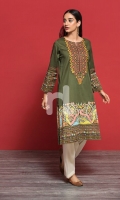 Green Digital Printed Embroidered Stitched Lawn Shirt - 1PC