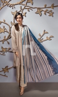 Beige Printed Embroidered Stitched Lawn Shirt & Voil Dupatta - 2PC