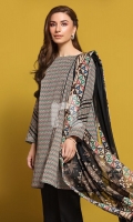Black Printed Stitched Lawn Frock & Printed Voil Dupatta - 2PC