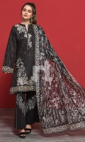 Black Printed Embroidered Stitched Lawn Shirt & Printed Voil Dupatta - 2PC