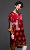 Red Digital Printed Stitched Silk Shirt -1PC