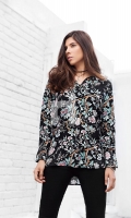 Black Printed Stitched Viscose Top - 1PC Black Printed Stitched Viscose Top - 1PC