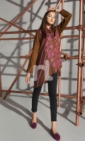 Brown Printed Embroidered Stitched Karandi Shirt - 1PC