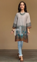Grey Digital Printed Embroidered Stitched Khaddar Shirt - 1PC