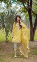 Front: 1.20m Embroidered Lawn , Back : 1.20m Embroidered Lawn Sleeves: 0.6m Embroidered Lawn Pants: 2.5m Digital printed Cambric Dupatta: 2.5m Tissue Silk Digital Printed Embroidries: Neckline Organza Patch Sleeves Orgnanza Embroidered Border Front: 1.20m Embroidered Lawn , Back : 1.20m Embroidered Lawn Sleeves: 0.6m Embroidered Lawn Pants: 2.5m Digital printed Cambric Dupatta: 2.5m Tissue Silk Digital Printed Embroidries: Neckline Organza Patch Sleeves Orgnanza Embroidered Border