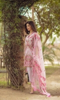 Front: 1.20m Digital Printed Lawn  Back : 1.20m Digital Printed Lawn  Sleeves: 0.6m Digital Printed Lawn  Pants: 2.5m Dyed Cambric Dupatta: 2.5m Embroidered Net  Embroidries: Neckline Patti 2 Trouser motif
