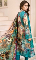 Front: Embroidered Cutwork Panel Embroidered Organza Side Panel (2) Back: Digital Printed Lawn Sleeves: Digital Printed Lawn Pants: Dyed Cambric Dupatta: Digital Printed Silk