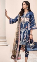 Front: Embroidered Jacquard Back: Dyed Jacquard Sleeves: Embroidered Jacquard Pants: Dyed Cambric Dupatta: Printed Pure Chiffon Embroideries: 1) Front Patti 2) Front Patches (4) 3)Ghera Border 4) Motif Patch For Front (2) 5) Sleeve Motifs (2) 6) Side Panels For Front