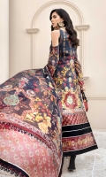 Front:Embroidered Schifli Jacquard Lawn Back: Digital Printed Lawn Sleeves: Digital Printed Lawn Pants: Dyed Cambric Dupatta: Digital Printed Pure Chiffon Embroideries: 1) Neckline 2) Ghera Border for Front 3) Patches for Front (2)