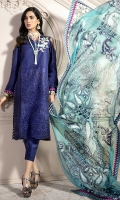 Front: Embroidered Lawn Cutwork Center Panel & Side Panels Back: Printed Lawn Sleeves: Embroidered Cutwork Lawn Pants: Printed Cambric Dupatta: Screen Printed Pure Chiffon Embroideries: 1) Front Motif Patch 2) Ghera Border 3) Sleeve Motifs (2)