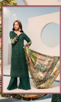 Front: Dyed Embroidered Aplique Khaddar Back: Digital Printed Khaddar Sleeves: Digital Printed Khaddar Pants: Dyed Khaddar Dupatta: Digital Printed Shawl Embroideries: 1) Ghera border