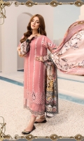Front: Dyed Embroidered Linen Back: Digital Printed Linen Sleeves: Digital Printed Linen Pants: Dyed Linen Dupatta: Digital Printed Shawl Embroideries:1) Ghera border 2) Neckline 3) Extra Side Panels (Front)