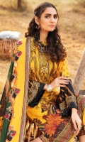 Front: 1.25 Meter Printed with Embroidery Back: 1.25 Meter Print Dupatta: 2.5 Meter Modal Printed Sleeves: 0.5 Meter Print Trousers: 2.5 Meter Plain 