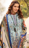 Front: 1.25 Meter Printed with Embroidery Back: 1.25 Meter Print Dupatta: 2.5 Meter Modal Printed Sleeves: 0.5 Meter Print Trousers: 2.5 Meter Plain 