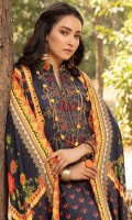 Front: 1.25 Meter Printed with Embroidery Back: 1.25 Meter Print Dupatta: 2.5 Meter Modal Printed Sleeves: 0.5 Meter Print Trousers: 2.5 Meter Plain 