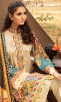 Front: 1.25 Meter Printed with Embroidery Back: 1.25 Meter Print Dupatta: 2.5 Meter Modal Printed Sleeves: 0.5 Meter Print Trousers: 2.5 Meter Plain 