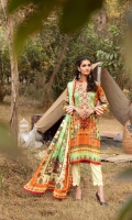 Front: 1.25 Meter Printed with Embroidery Back: 1.25 Meter Print Dupatta: 2.5 Meter Modal Printed Sleeves: 0.5 Meter Print Trousers: 2.5 Meter Plain 