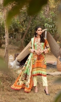 Front: 1.25 Meter Printed with Embroidery Back: 1.25 Meter Print Dupatta: 2.5 Meter Modal Printed Sleeves: 0.5 Meter Print Trousers: 2.5 Meter Plain 