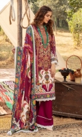 Front: 1.25 Meter Printed with Embroidery Back: 1.25 Meter Print Dupatta: 2.5 Meter Modal Printed Sleeves: 0.5 Meter Print Trousers: 2.5 Meter Plain 