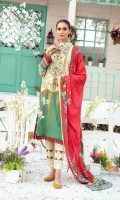 3 Meter Printed Shirt With Front Embroidered 2.5 Meter Lawn Dupatta 2.5 Meter Cotton Trousers