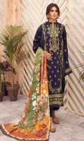 Front 1.33-meter cotton Khaddar embroidered Back 1.33-meter cotton Khaddar embroidered Sleeves 0.90-meter cotton Khaddar embroidered Trousers 2.5-meter plain cotton Khaddar Duppata 2.5-meter Slub Linen printed