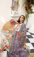 1.25meter front printed with embroidery 1.25 meter back printed 0.5 meter sleeves printed 2.5 meter chiffon dupatta printed 2.5 meter cotton trousers 