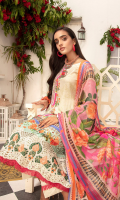 1.25meter front printed with embroidery 1.25 meter back printed 0.5 meter sleeves printed 2.5 meter chiffon dupatta printed 2.5 meter cotton trousers 